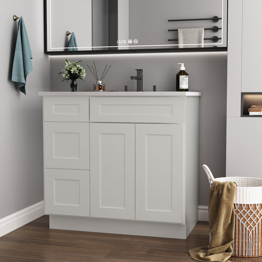 36 in. W x 21 in. D x 34.5 in. H in Shaker Dove Plywood Ready to Assemble Floor Vanity Sink Base Kitchen Cabinet with Left Door