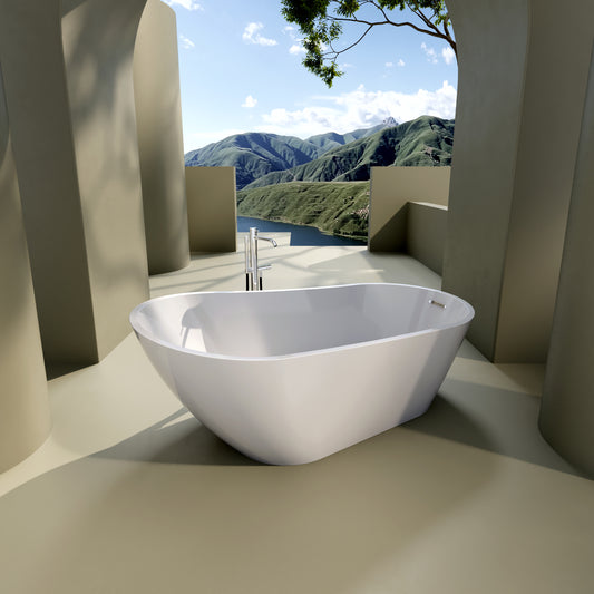 67' Acrylic Freestanding Soaking Bathtub with Chrome Overflow and Drain, cUPC Certified, Sparkling White 22A04-67-1