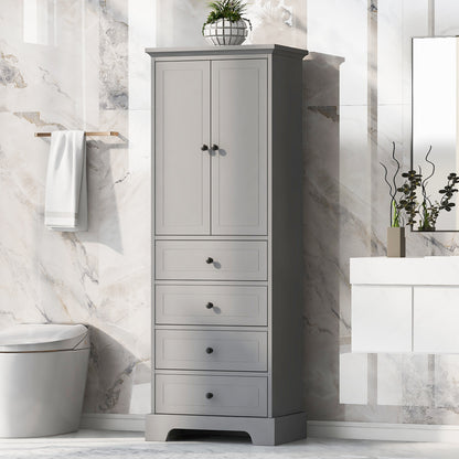 Storage Cabinet with 2 Doors and 4 Drawers for Bathroom, Office, Adjustable Shelf, MDF Board with Painted Finish, Grey