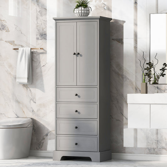 Storage Cabinet with 2 Doors and 4 Drawers for Bathroom, Office, Adjustable Shelf, MDF Board with Painted Finish, Grey