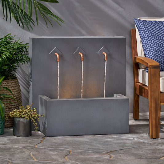 26' High Cody Outdoor Fountain, Hand Crafted Weather Resistant Wall Base Fountain, Light Gray