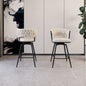 26' Bar Chair Soft cloth Woven Bar Stool Set of 2,Black legs Barstools No Adjustable Kitchen Island Chairs,360 Swivel Bar Stools Upholstered Counter Stool Arm Chairs with Back Footrest (White)