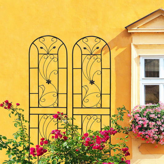 2 Pack Metal Garden Trellis 86.7' x 19.7' Rustproof Trellis for Climbing Plants Outdoor Flower Support Peacock Style Black