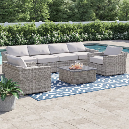 Fully Assembled 6-Person All-Weather Wicker Sectional Seating Group with Cushions