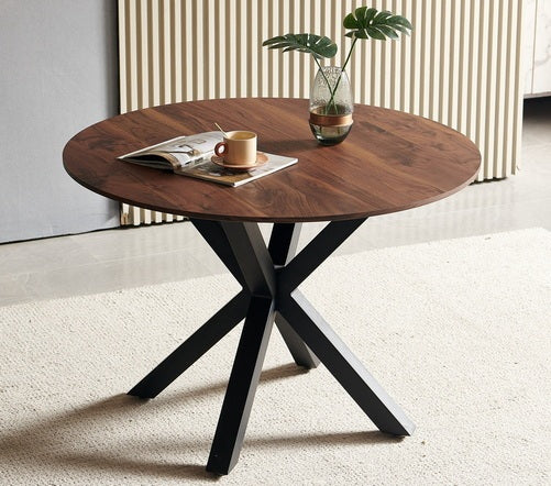 42.1'BLACK AND WOOD COLOR Table Mid-century Dining Table for 4-6 people With Round Mdf Table Top, Pedestal Dining Table, End Table Leisure Coffee Table,cross leg