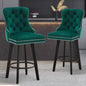 Modern  Swivel Bar Stools Velvet Barstools Button Tufted Bar Stools Rivet Trim Bar Stools for Kitchen Island,Bistro, with Metal Pull Ring Sturdy Footrest Large Backrest for Home Bar