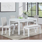 6 Piece Wooden Dining Table Set, Wooden Dining Table with 4 Upholstered Chairs and Bench for 6 People, Rectangular Dining Table Set with Crystal Decoration for Kitchen, Dining Room, White