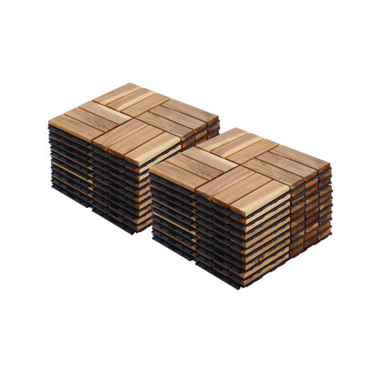20 PCS Interlocking Deck Tiles Checker Pattern, 12' x 12' Square Yellow Acacia Hardwood Outdoor Flooring for Patio, Bancony, Pool Side,...