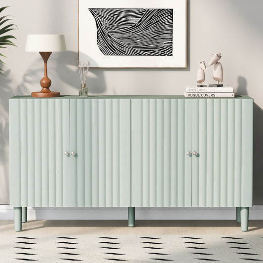 U_STYLE Elegant Four-Door Sideboard with Wavy Pattern Doors, Cylindrical Legs, and Sleek Metal Handles, Adjustable, Suitable for Study, Entryway and Living Room