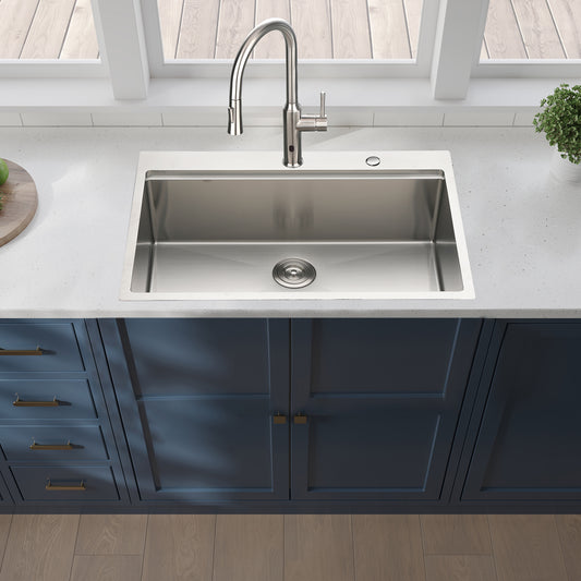 33x22x10'Drop-in Single Bowl Stainless Steel Kitchen Sink with Workstation