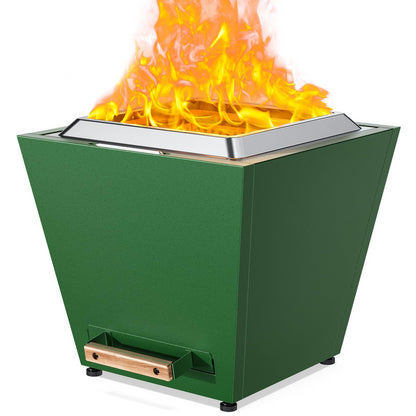 Cyberpit One 20 inch Smokeless Fire Pit, w/Pull-Out Ash Pan, Portable Outdoor Firepits, Carry Handle for Backyard Patio Camping Bonfire, Stainless Steel, Green