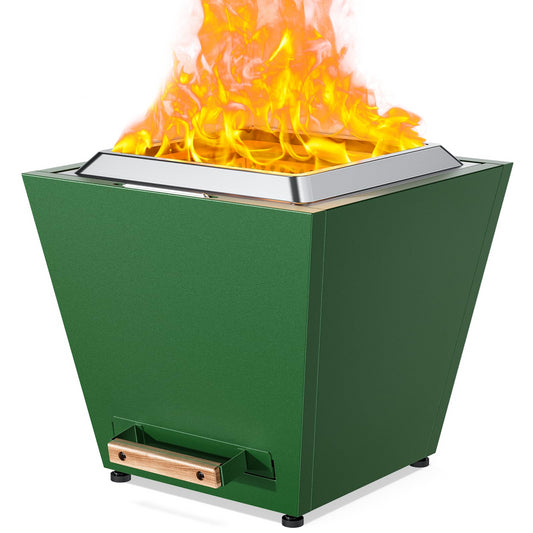 Cyberpit One 20 inch Smokeless Fire Pit, w/Pull-Out Ash Pan, Portable Outdoor Firepits, Carry Handle for Backyard Patio Camping Bonfire, Stainless Steel, Green