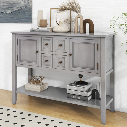 TREXM Cambridge Series  Ample Storage Vintage Console Table with Four Small Drawers and Bottom Shelf for Living Rooms, Entrances and Kitchens (Antique Gray, OLD SKU: WF190263AAE)
