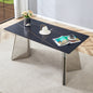 63'x31.5x30' Black Marble-Patterned Slab Dining Table with Stainless Steel Butterfly Legs.The tabletop is designed to be scratch and heat resistant.Slabs Tabletop,Stainless Steels Legs.