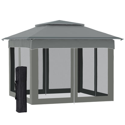 Outsunny 11' x 11' Pop Up Canopy, Outdoor Patio Gazebo Shelter with Removable Zipper Netting, Instant Event Tent w/ 114 Square Feet of Shade and Carry Bag for Backyard, Garden, Dark Gray