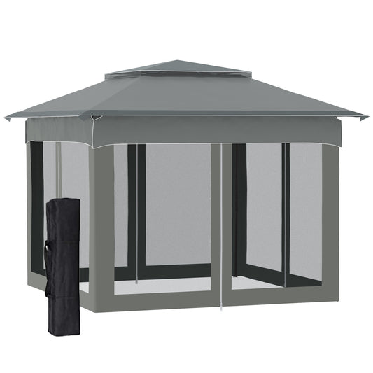 Outsunny 11' x 11' Pop Up Canopy, Outdoor Patio Gazebo Shelter with Removable Zipper Netting, Instant Event Tent w/ 114 Square Feet of Shade and Carry Bag for Backyard, Garden, Dark Gray