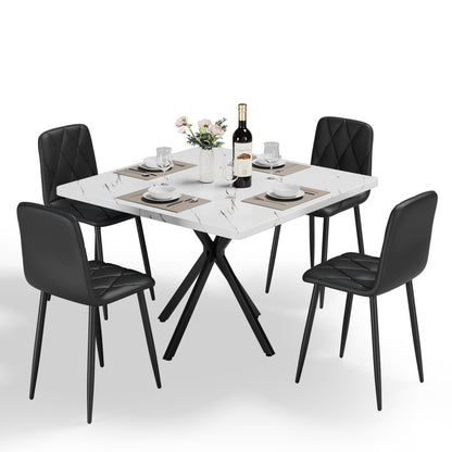 Square Dining Table Set, Mid Century Modern Square Dining Table for 4 Person, Faux Marble Tabletop, Iron Legs, Coffee Table for Kitchen Dining Room, Office, Save Space
