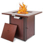 28' 50000 BTU Outdoor Propane Gas Fire Pits Table, Square Brown Texture Outdside Patio Firepits Fireplace Dinning Coffee Tables with Lid & Lava Rock, ETL-Certified, Fit for Courtyard, Patio, Balcony