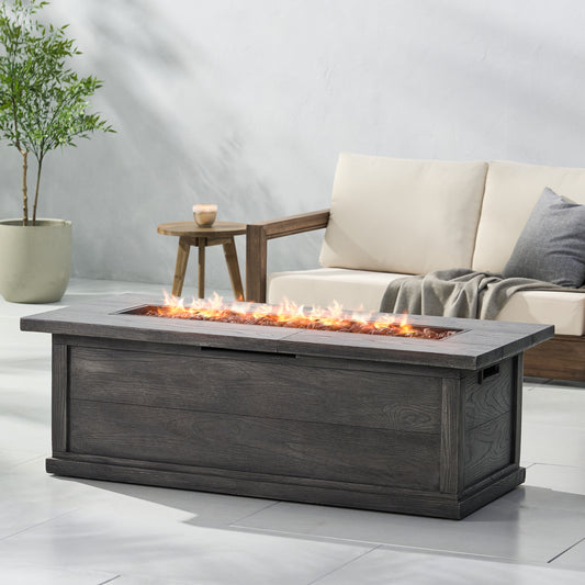 56' Outdoor 50,000 BTU Rectangular MgO Concrete Propane Fire Pit, Grey Wood Pattern (Tank Cover not Included)