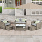 Patio Furniture, Outdoor Furniture, Seasonal PE Wicker Furniture, 6 Set Wicker Furniture With Tempered Glass Coffee Table