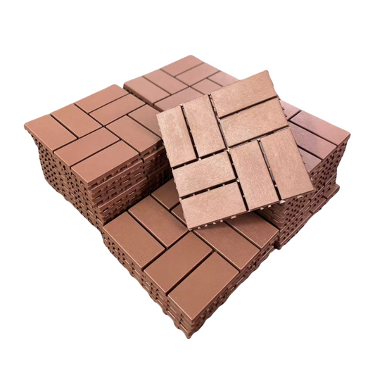 Plastic Interlocking Deck Tiles,36 Pack Patio Deck Tiles,12'x12' Square Waterproof Outdoor All Weather Use, Patio Decking Tiles for Poolside Balcony Backyard, Brown