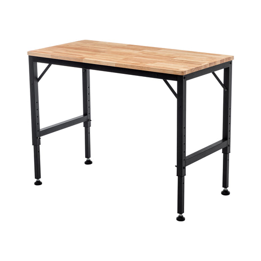48' Heavy-Duty Adjustable Workbench for Garage, Rubber Wood Shop Table W/Rubber Pads, Hardwood Workstation Weight Capacity over 2000 Lbs