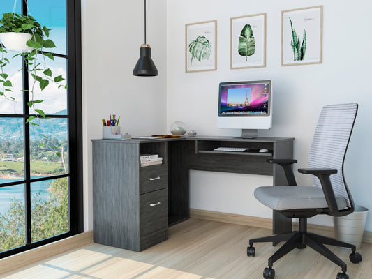 Raleigh L-Shaped Desk, Two Drawers, One Shelf, CPU Storage