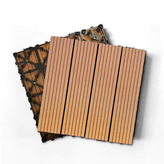 Wood Plastic Composite Deck Tiles Set of 20pcs, Composite Decking Resist Rust, Water, Weather, Indoor&Outdoor, Easy to DIY & Maintain, Ideal for Patios, Balconies, Rooftops, Decks, 12x12' Wood color