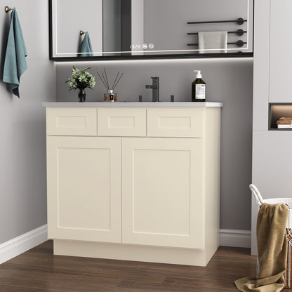36'in. W x 21'in. D x 34.5'in. H in Antique White Plywood Ready to Assemble Floor Vanity Sink Base Kitchen Cabinet