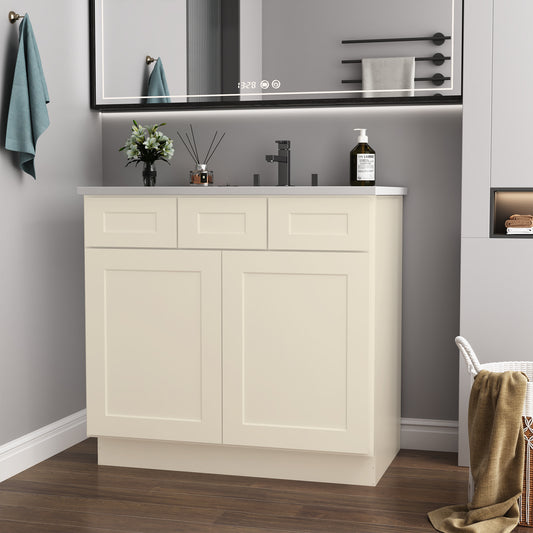 36'in. W x 21'in. D x 34.5'in. H in Antique White Plywood Ready to Assemble Floor Vanity Sink Base Kitchen Cabinet