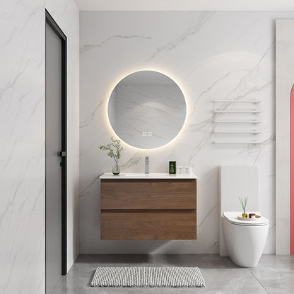 36' Wall-Mounted Bathroom Vanity With Ceramic Sink, 2-Soft Close Drawers, KD-Package