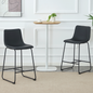 A set of 2 Modern Minimalist Style PU Material Bar Stools - Black, suitable for kitchen, bar, and modern home design, with product dimensions of 17.7*14.5*37 inches.