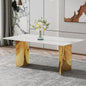 Modern minimalist dining table. The white imitation marble glass desktop is equipped with golden metal legs. Suitable for restaurants and living rooms 71 '* 39.3' * 29.5 'DT-69