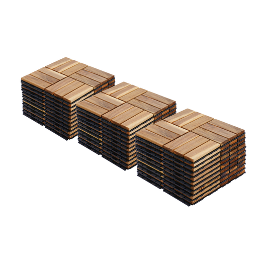 30 PCS Interlocking Deck Tiles Checker Pattern, 12' x 12' Square Yellow Acacia Hardwood Outdoor Flooring for Patio, Bancony, Pool Side,...