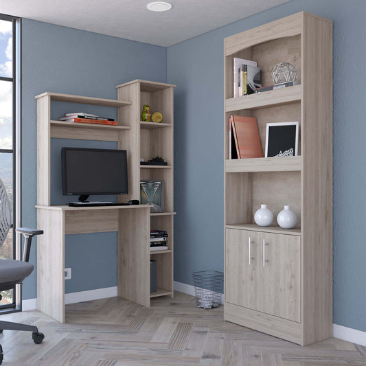 2 Piece Office Set, Dozza Bookcase + Aramis Desk, Light Gray