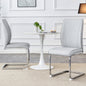 Luxury Simple Arch Chair - Set of 2 Light Gray PU Material High Resilience Dining Chair with Arched Metal Silver Leg.