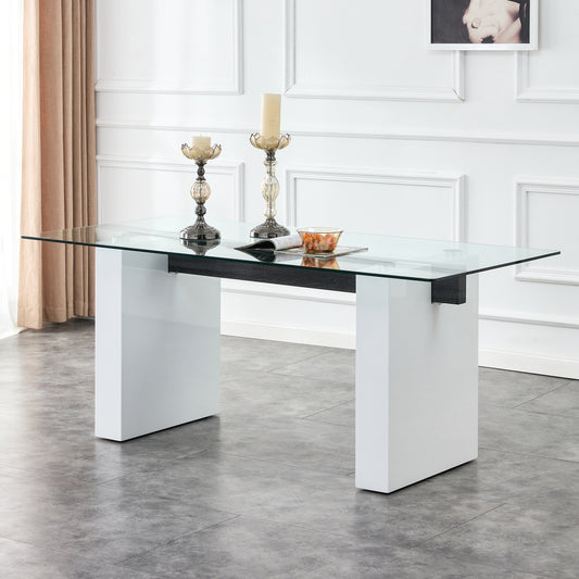 Large modern rectangular table with 0.4 inch patterned tabletop and large MDF table legs, suitable for kitchen, dining room, and living room 71 '* 35.4' * 30 '