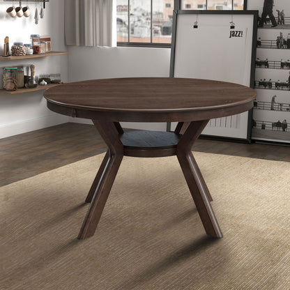 47.24''Round Rubber Wood Dining Table for 4-6 with Wooden Trestle Pedestal Base,Modern Kitchen Wooden Table Dinner Table for Dining Room, Living Room,Dark Brown(1Table)
