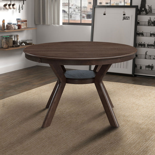 47.24''Round Rubber Wood Dining Table for 4-6 with Wooden Trestle Pedestal Base,Modern Kitchen Wooden Table Dinner Table for Dining Room, Living Room,Dark Brown(1Table)