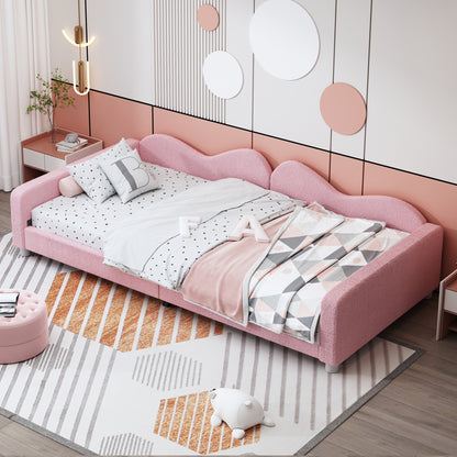 Twin size Upholstered Daybed, Sherpa Fabric Sofabed with Cloud-Shaped Backrest, No Box-spring Needed, Pink(Old SKU: WF532068AAH)