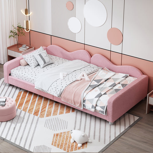 Twin size Upholstered Daybed, Sherpa Fabric Sofabed with Cloud-Shaped Backrest, No Box-spring Needed, Pink(Old SKU: WF532068AAH)