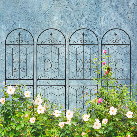 4 Pack Metal Garden Trellis 71' x 19.7' Rustproof Trellis for Climbing Plants Outdoor Flower Support Black