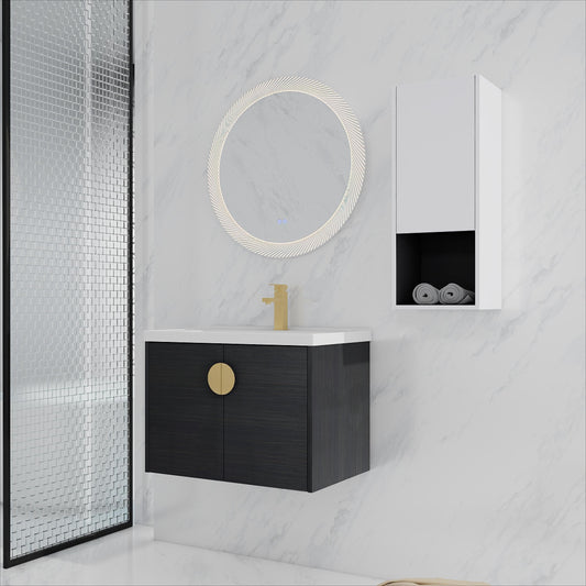 28' Wall-Mounted Bathroom Vanity With Ceramic Sink and Side Cabinet, Soft Close Doors, 00212WHK-06328BCT Combination Cabinet(KD-Packing)