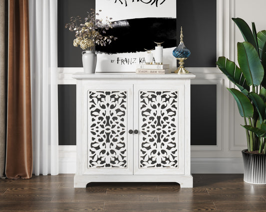 Antique Sideboard Storage Cabinet, Vintage Accent Cabinet, 2 carving Doors Buffet Server Console Cabinet for Kitchen Dining Room Living Room Hallway