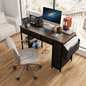 47' Computer Desk With Power Outlet,Writing Desk with 7 Fabric Drawers,Vanity table Drawers and Large Side Pocket,Rustic Brown