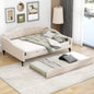 Full Size Upholstered Tufted Daybed with Twin Size Trundle, Beige
