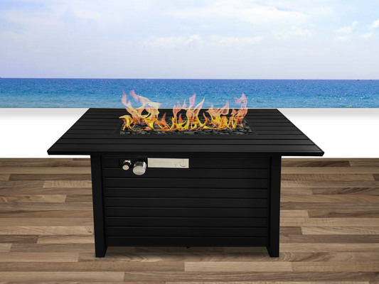 25' H x 42' W Steel Outdoor Fire Pit Table with Lid (Black)