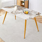 Modern minimalist dining table. White imitation marble pattern SINTERED STONE desktop with golden metal legs.62.2'*34.6'*30' F-001