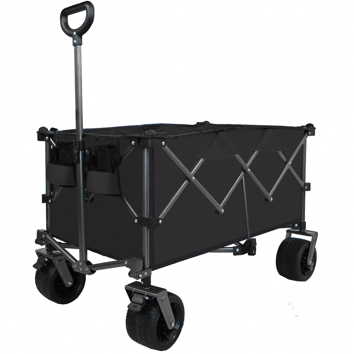 Heavy-Duty 360lb Capacity Foldable Utility Wagon – All-Terrain Quiet Wheels, Adjustable Handle & Cup Holders for Camping, Gardening, Picnic, Sports, and Shopping, black