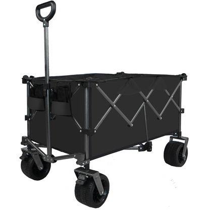 Heavy-Duty 360lb Capacity Foldable Utility Wagon – All-Terrain Quiet Wheels, Adjustable Handle & Cup Holders for Camping, Gardening, Picnic, Sports, and Shopping, black